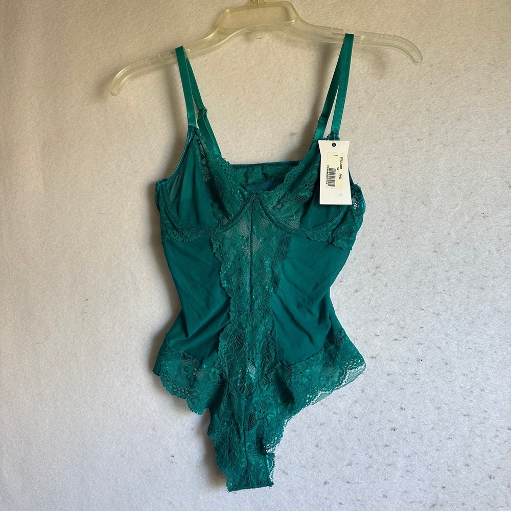 Escante Teal Lace Underwire Bodysuit Open Back Lingerie Style 26408 Small NWT